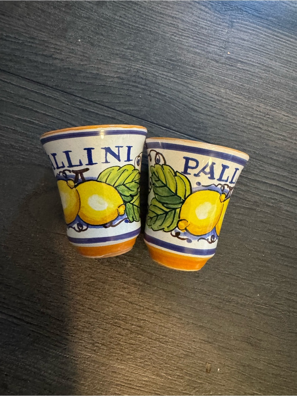 Deruta Italy Hand Painted Lemon Ceramic Cups Set of 2 Italian Pottery